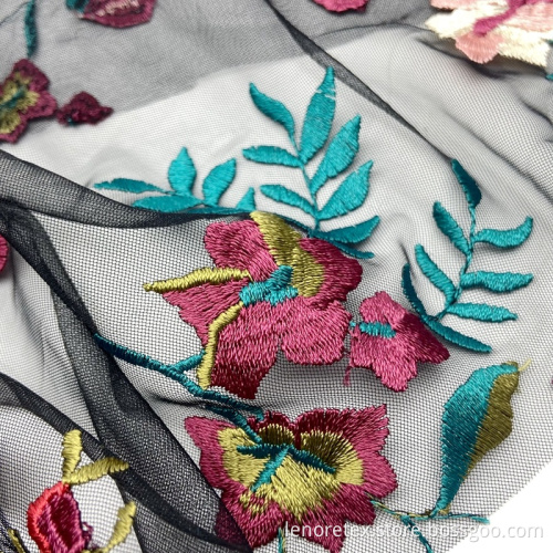 Polyester Floral Lace Embroidery Knit Mesh Net Fabric